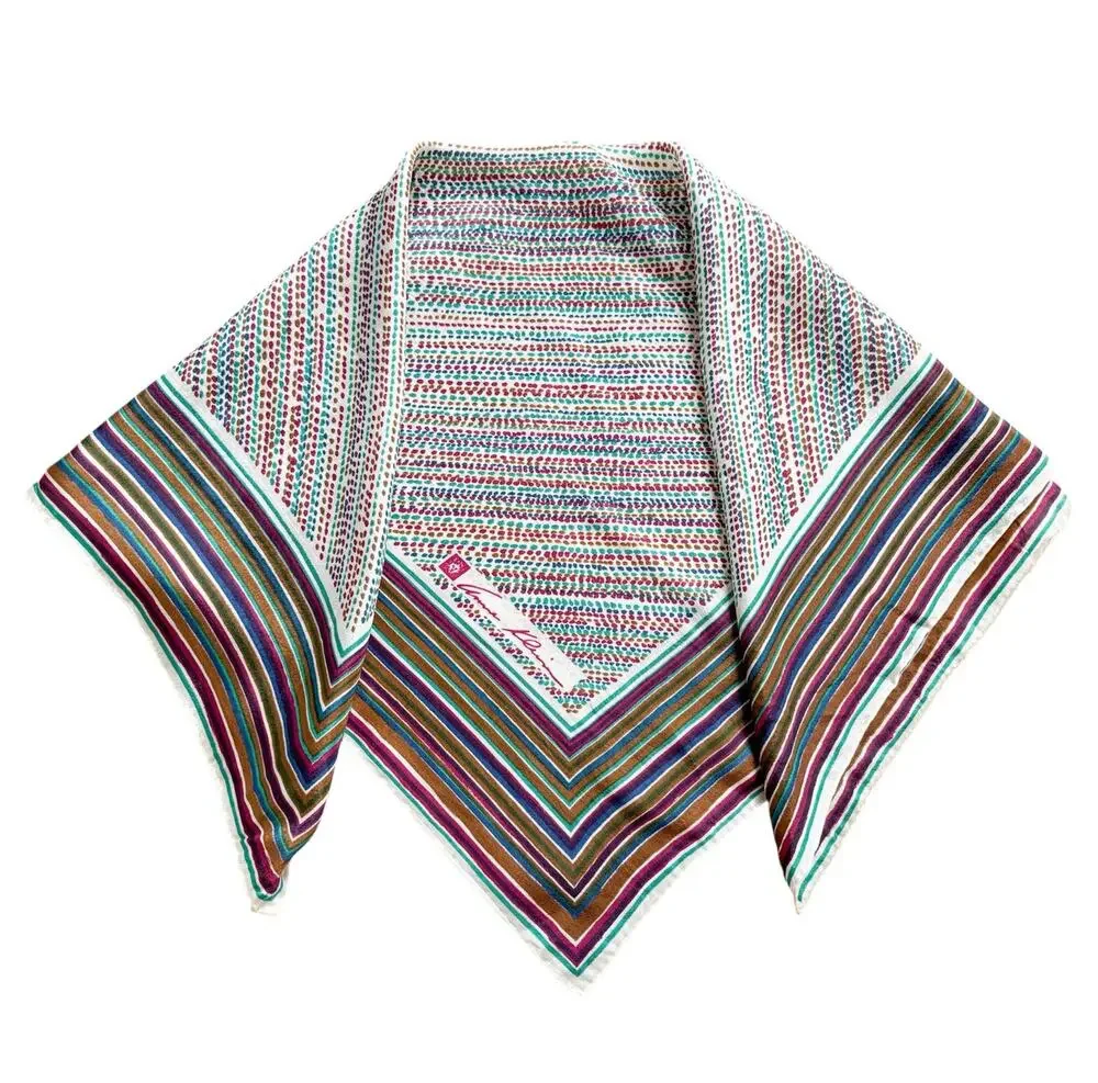 Vintage 70s Silk Square Scarf Stripe Retro Quiet Luxury Japan Old Money Classic
